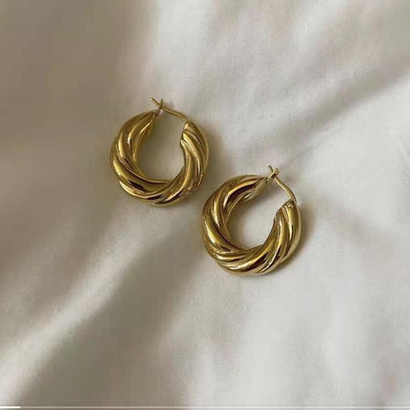 18k Gold Texture Chunky Gold Earrings