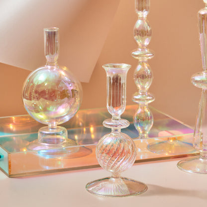 Iridescent Glass Vase & Candle Holders