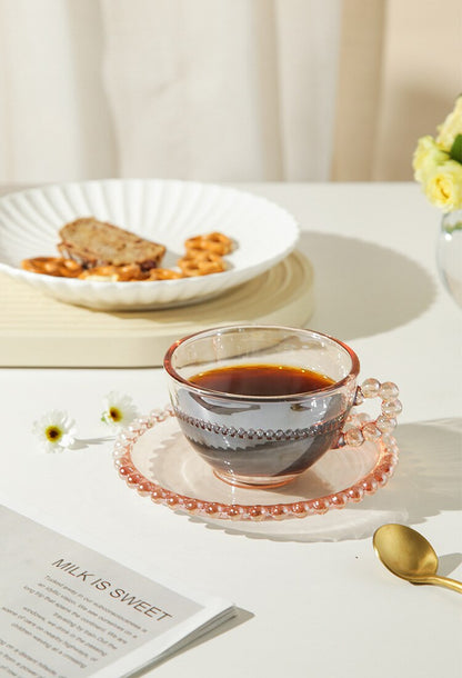Vintage Glass Beaded Tea Cup & Saucer