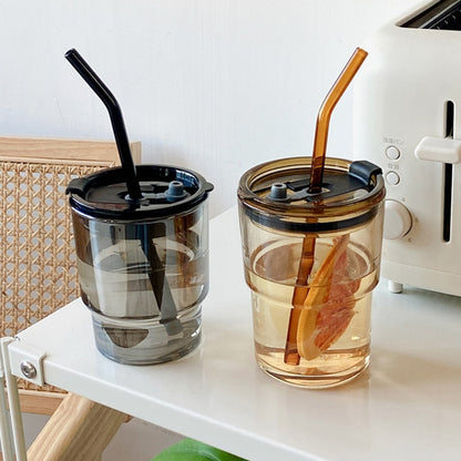 Glass Iced Coffee Cup With Lid & Straw