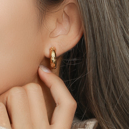 Thick Gold Bamboo Hoop Earrings