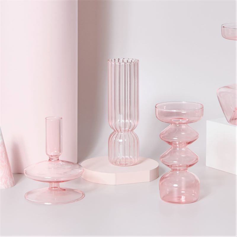 Pink Nordic Clear Glass Vase & Candle Holder