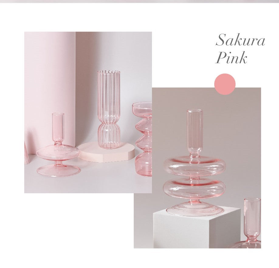 Pink Nordic Clear Glass Vase & Candle Holder