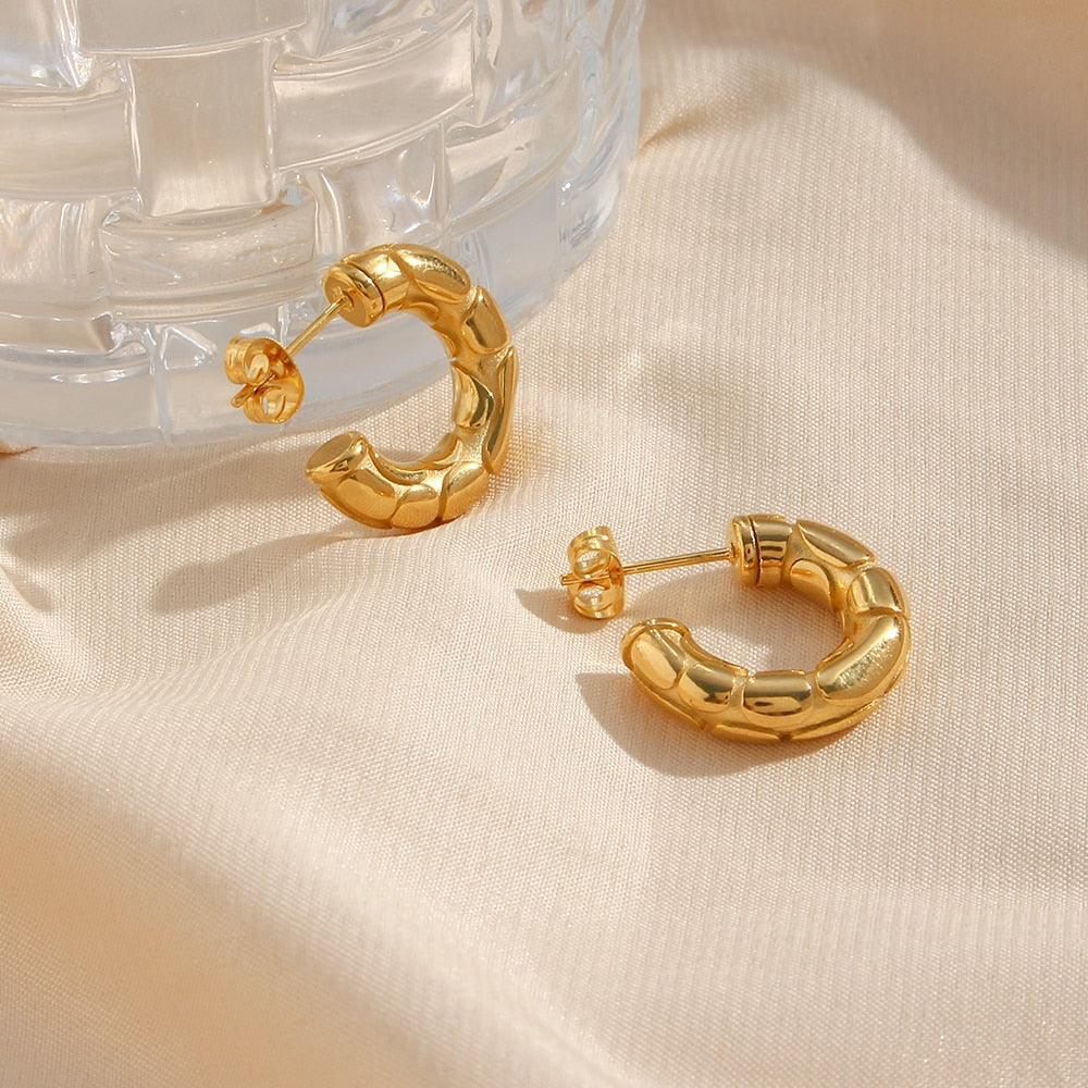 Vintage Style Bold Thick 18K Gold Plated Hoop Earrings