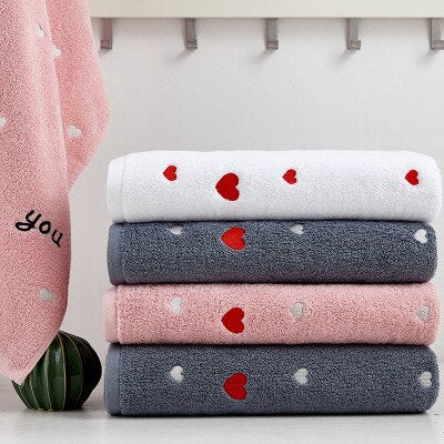 pink love heart embroidered bath towel