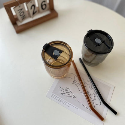 Glass Iced Coffee Cup With Lid & Straw