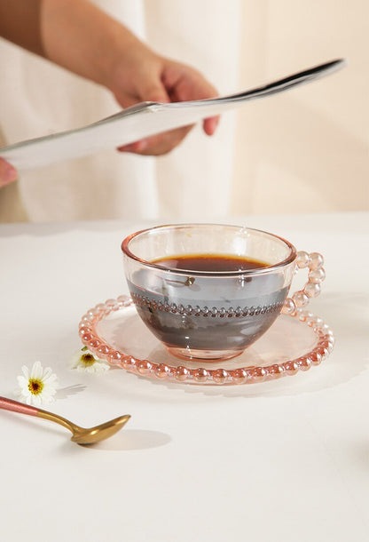 Vintage Glass Beaded Tea Cup & Saucer