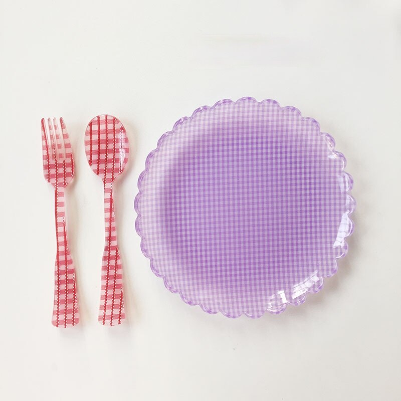 Plastic Gingham Pattern Brunch Dining Set