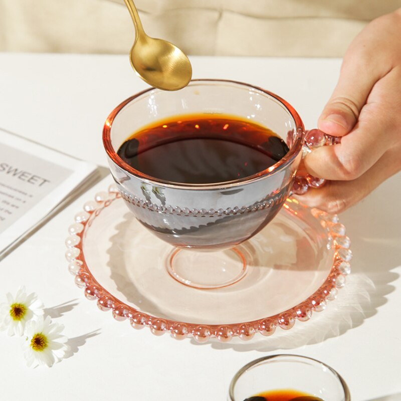 glass beaded vintage tea cup and saucer