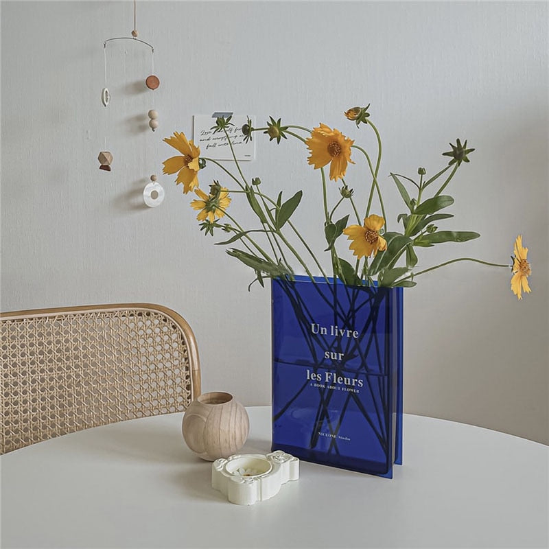 Transparent Acrylic Book Vase - Blue/Clear/Brown