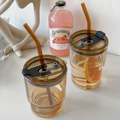Glass Iced Coffee Cup With Lid & Straw