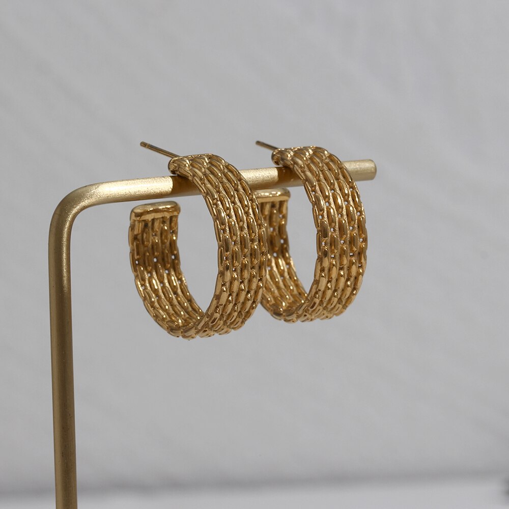 18k Gold Woven Braid Metal CC Hoop Earrings