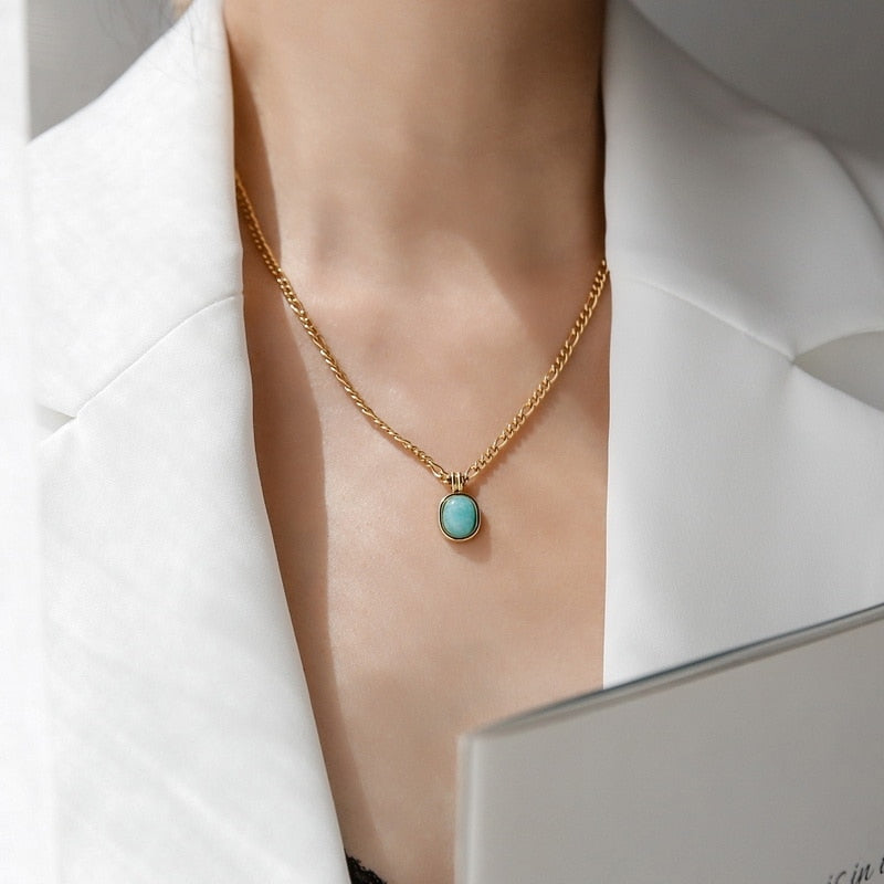 Turquoise Stone Charm Necklace