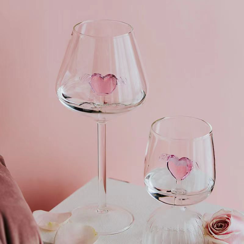 Pink Cupid Heart Goblet & Wine Glass