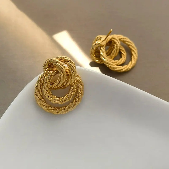 Vintage Double Hoop Drop Earrings with Floral Detail