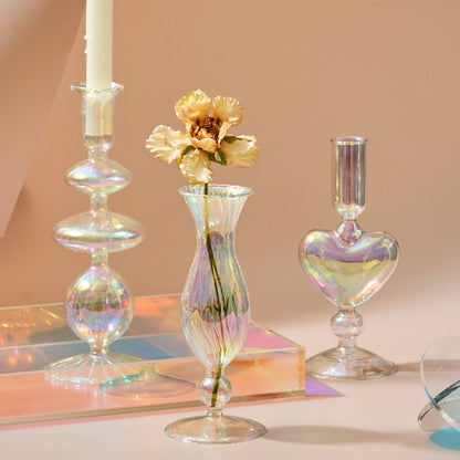 Iridescent Glass Vase & Candle Holders