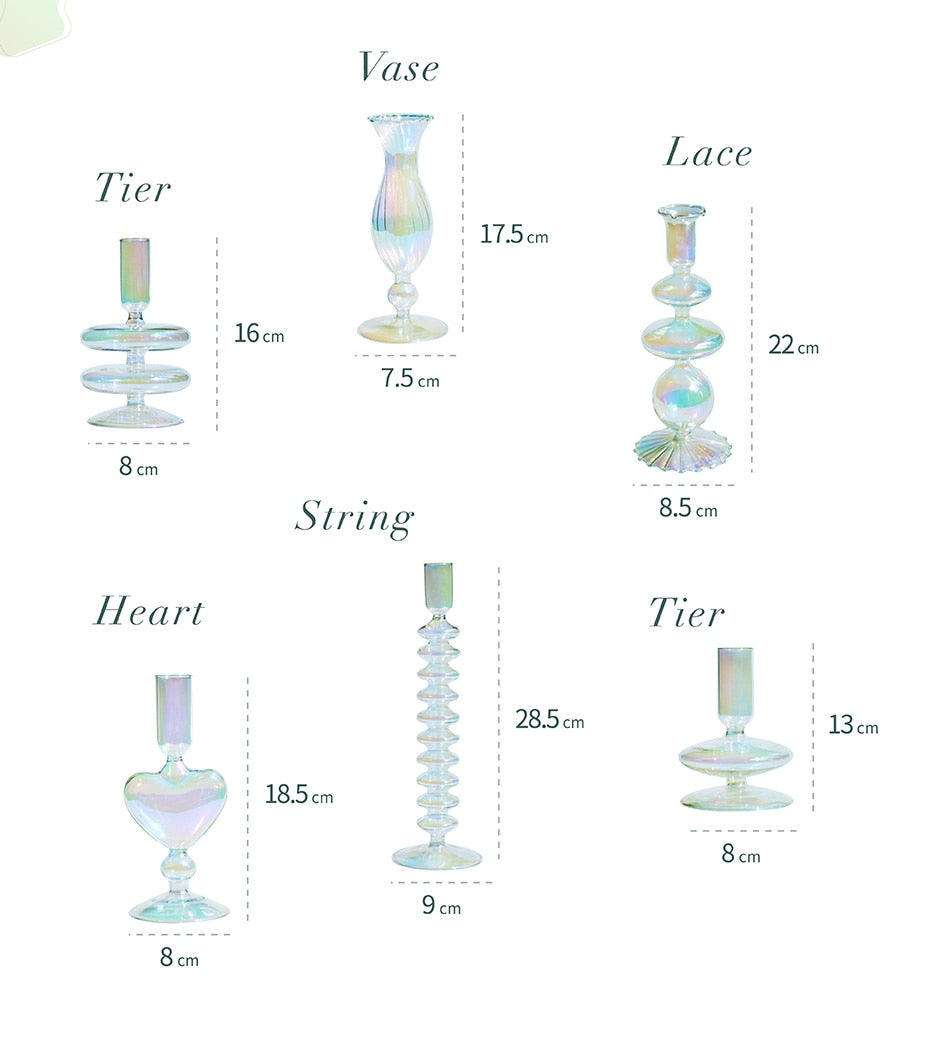 Iridescent Glass Vase & Candle Holders