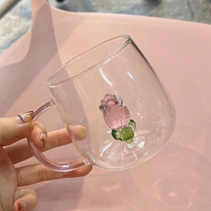 Kawaii 3D Glass Cup - Strawberry/Cactus/Rose