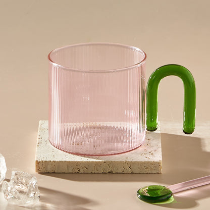 Pink & Green Ripple Glass Coffee Cup