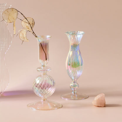 Iridescent Glass Vase & Candle Holders