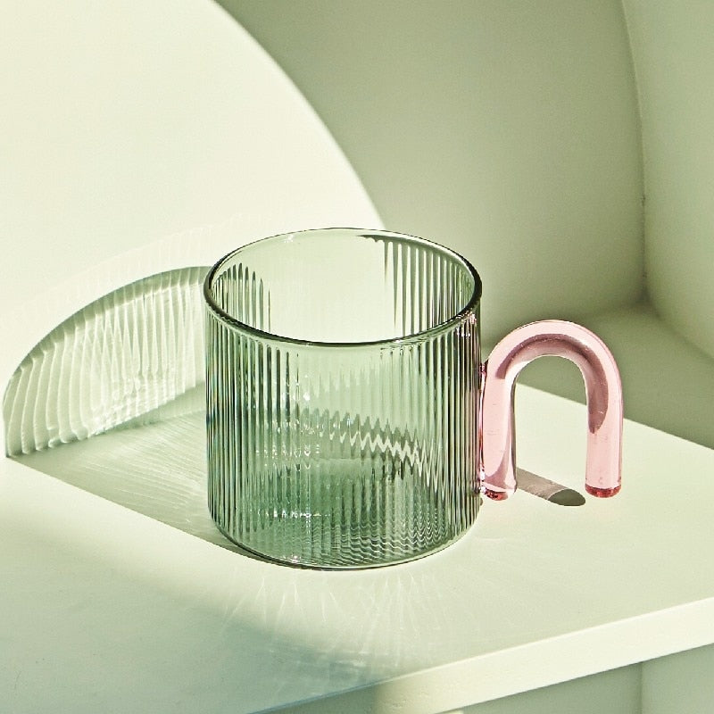Pink Handle Ripple Glass Coffee Cup