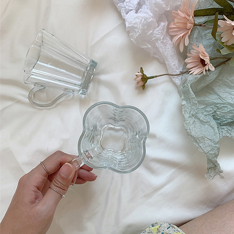 Floral Glass Ice Matcha Latte Cup
