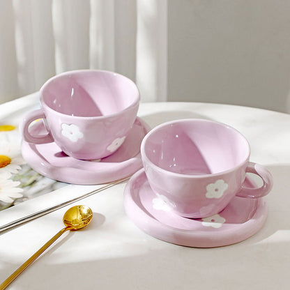 Purple Flower Coffee Cup & Saucer Set