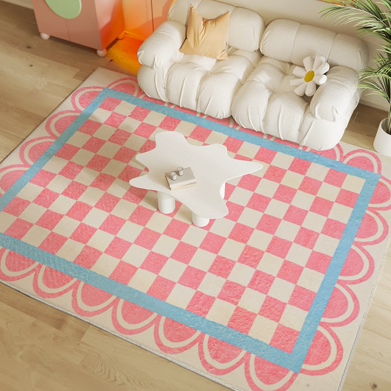 large pink checker board rug 