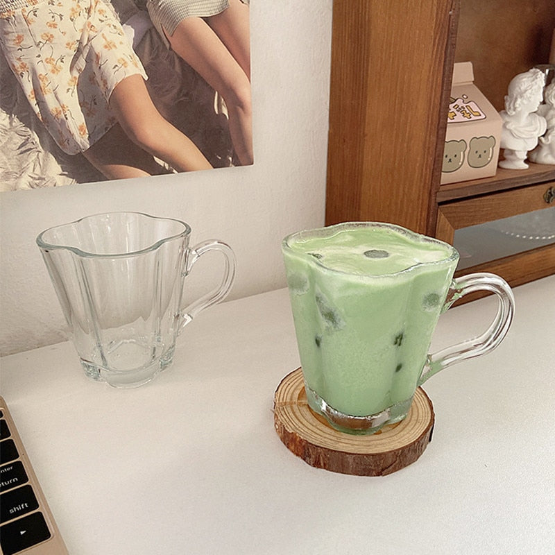 Floral Glass Ice Matcha Latte Cup
