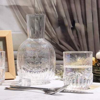 Vintage Style Glass Water Cooler & Cup - Pink/Blue/Clear