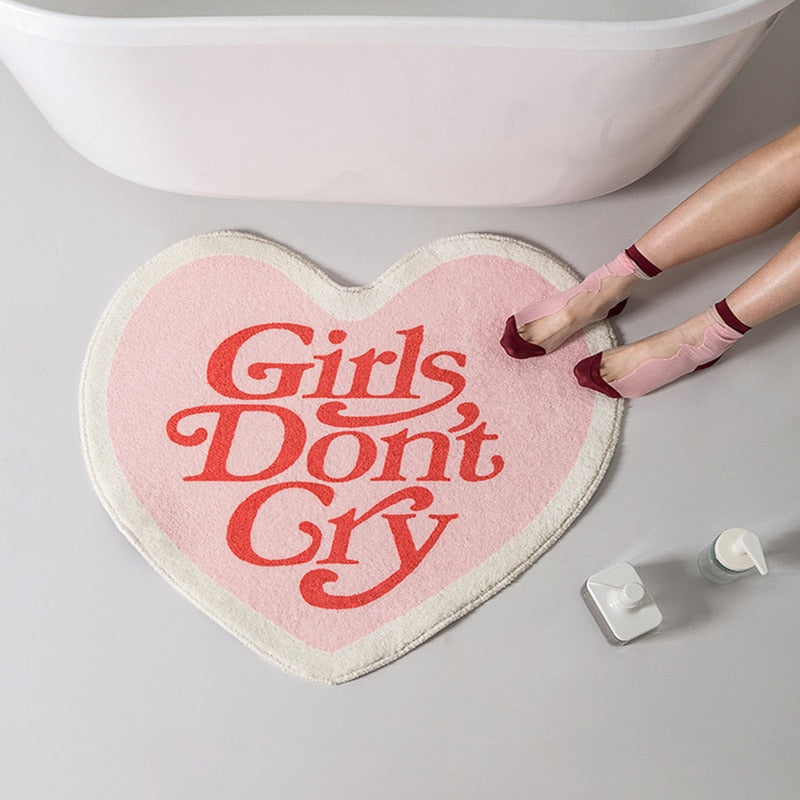 Pink Girls Don't Cry Heart Bath Mat
