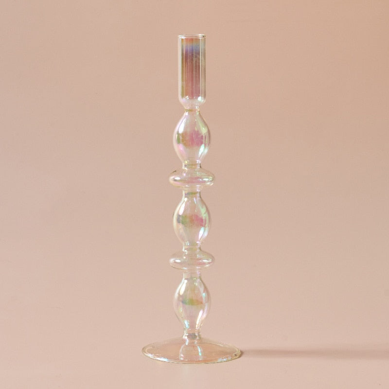 Iridescent Glass Vase & Candle Holders