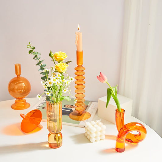 Orange Nordic Clear Glass Vase & Candle Holder