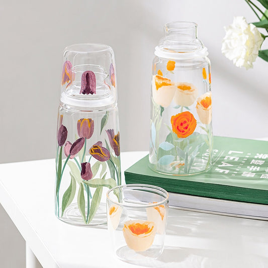 Flower Painted Glass Carafe Set