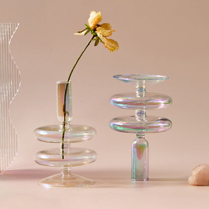 Iridescent Glass Vase & Candle Holders
