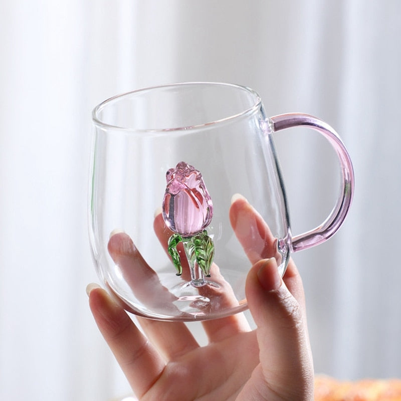 3d rose pink glass