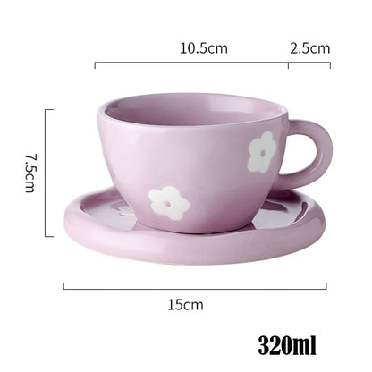 Purple Flower Coffee Cup & Saucer Set