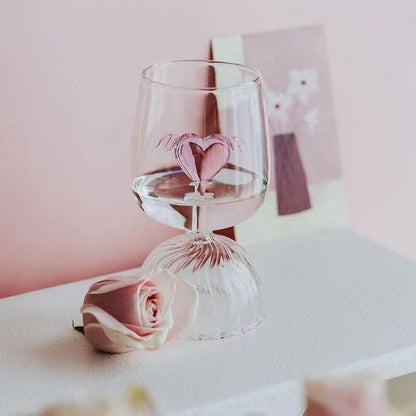 Pink Cupid Heart Goblet & Wine Glass