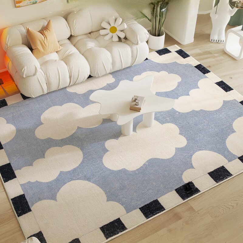 Abstract Print Rug - Checkerboard/Cloud Print