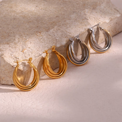 Triple Layered Gold Hoop Earrings