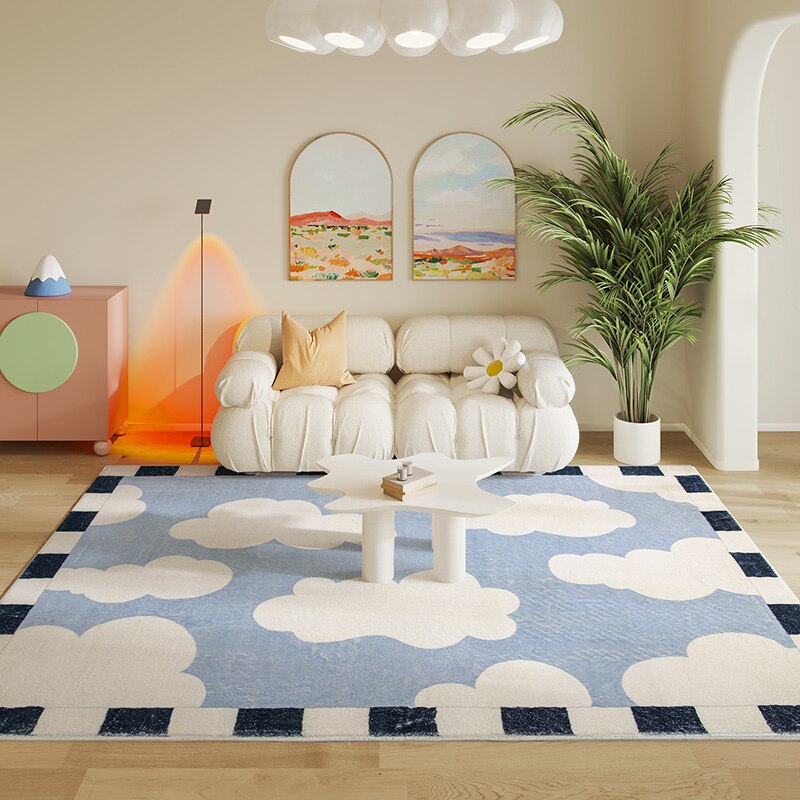 Abstract Print Rug - Checkerboard/Cloud Print