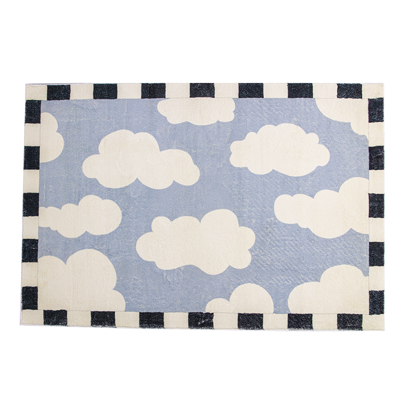 Abstract Print Rug - Checkerboard/Cloud Print
