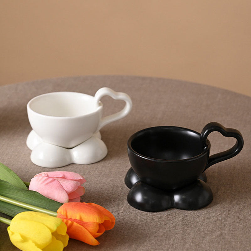 Cute Flower Shape Porcelain Coffee Cup With Saucer