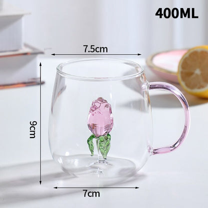 Kawaii 3D Glass Cup - Strawberry/Cactus/Rose