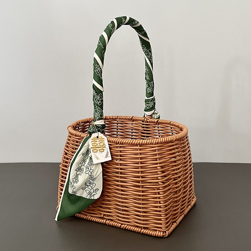 Vintage Woven Basket With Scarf