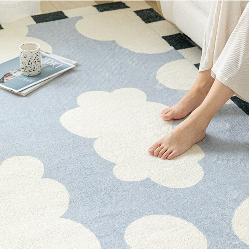 Abstract Print Rug - Checkerboard/Cloud Print