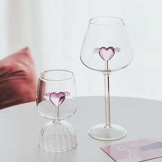 Pink love heart 3d wine glass