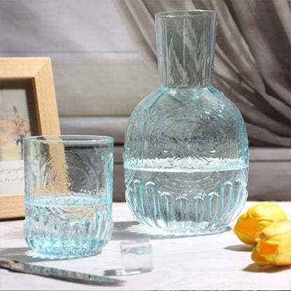 Vintage Style Glass Water Cooler & Cup - Pink/Blue/Clear