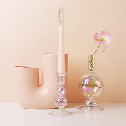 Iridescent Glass Vase & Candle Holders