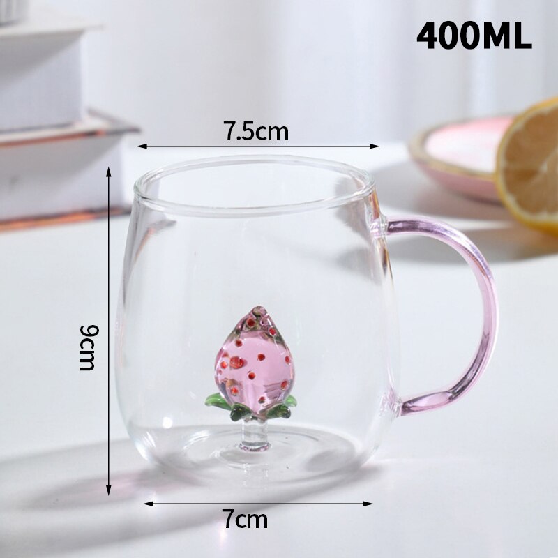 Kawaii 3D Glass Cup - Strawberry/Cactus/Rose